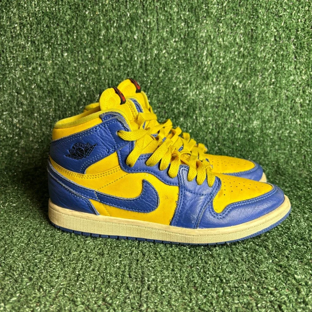 Air Jordan 1 Retro High OG Reverse Laney leather Sneakers Yellow Blue Youth 3Y